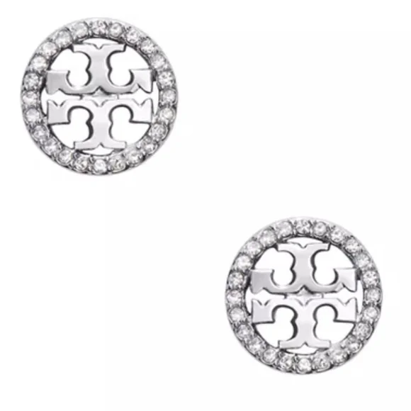 Tory Burch circle crystal stud earrings silver new - Picture 1 of 9